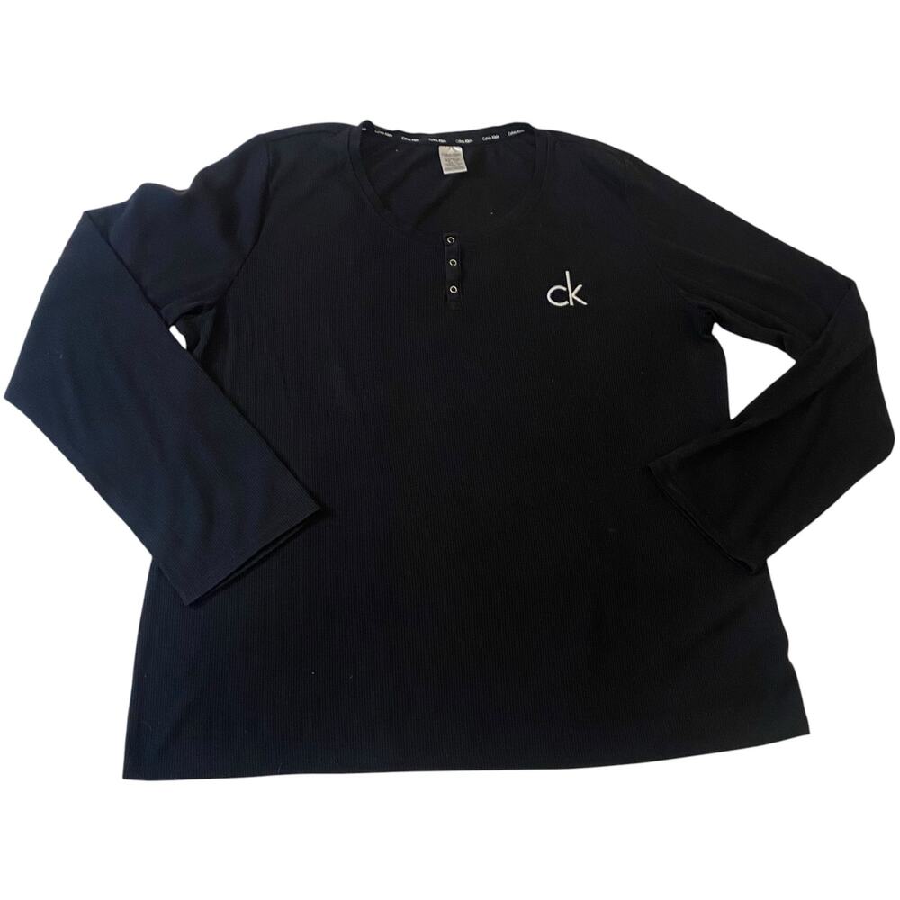 Women's CALVIN KLEIN Sleep XL Henley Shirt Long Sleeve Waffle Knit 3 Buttons